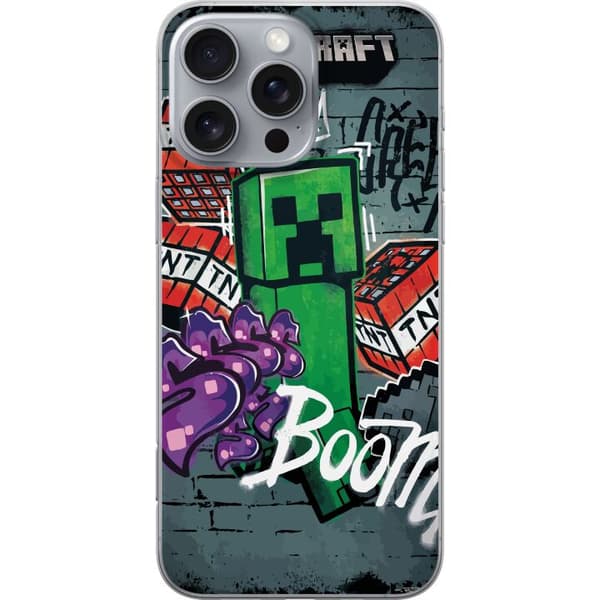 Kompatibelt Mobildeksel til Apple iPhone 16 Pro Max Grønn blokkfigur med dynamitt, graffitidetaljer og mørk urban bakgrunn grønn