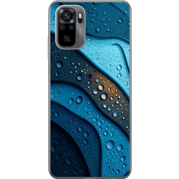Kompatibelt Mobildeksel til Xiaomi Redmi Note 10 Blå abstrakte bølger med glitrende vanndråper i moderne grafisk design blå