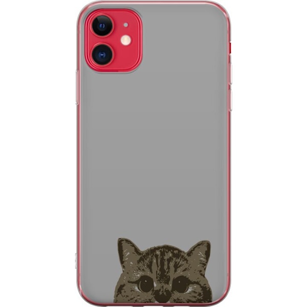 Apple iPhone 11 Genomskinligt Skal Grå Kattblick – stilren kattdesign med grå bakgrund