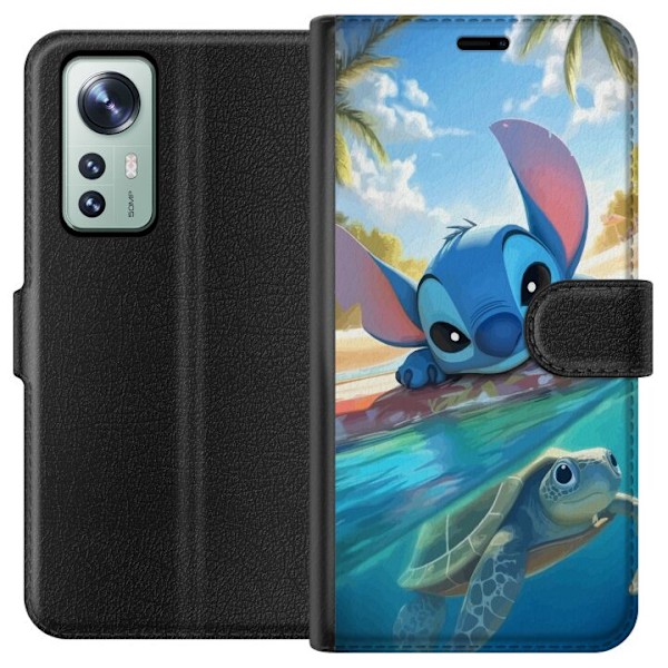 Xiaomi 12 Lommeboketui Stitch med skilpadde - søt blå alien