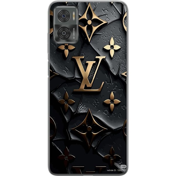 Motorola Moto E22i Läpinäkyvä kuori Louis Vuitton Tumma tila Suunnittelu Musta Ylellisyys Tyyli Muoti Suosittu Graafinen Kuvio Muotisymboli Luksusb
