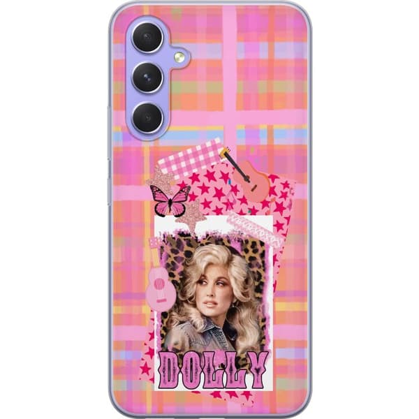 Kompatibelt Mobildeksel til Samsung Galaxy A54 Dolly Parton rosa countrycollage med gitarr rosa