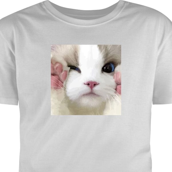 T-shirt för Vuxen | Klassisk Vuxen-T-shirt Katt Hej grå XXL