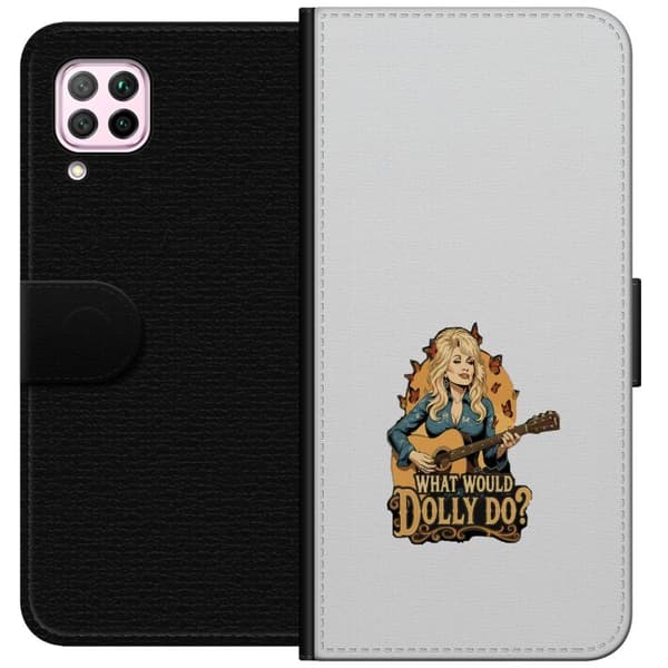 Kompatibel Tegnebogsetui til Huawei P40 lite Dolly Parton med gitarr och fjärilar grå