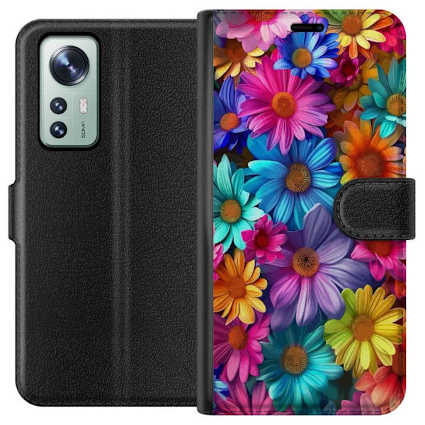 Xiaomi 12 Lompakkokotelo Gerbera Kukat Värikäs Koriste Kukka Motiivi Suosittu Kotisisustus Väririkas Seinätaide Suunnittelu