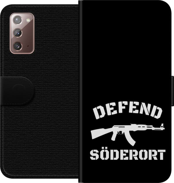 Kompatibel Tegnebogsetui til Samsung Galaxy Note20 Sort Söderort - hvidt områdeslogan og hvid våbensilhuet på sort baggrund sort