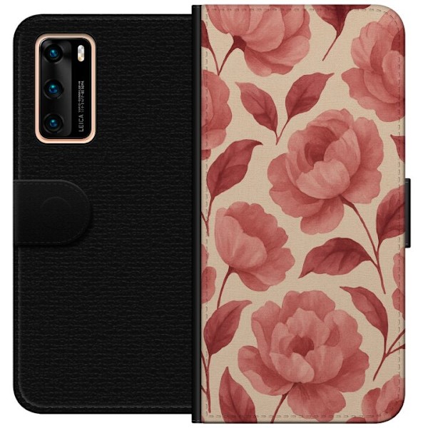 Huawei P40 Tegnebogsetui Roseblomst