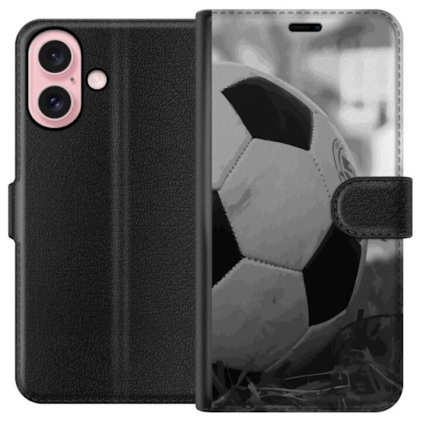 Apple iPhone 16 Plånboksfodral Fotboll Svart Vit