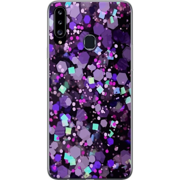 Samsung Galaxy A20s Läpinäkyvä kuori Violetti Kimalle