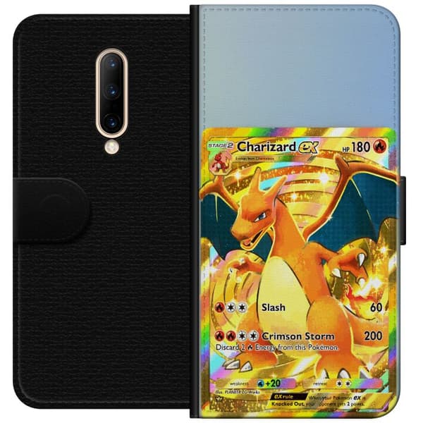 Kompatibel Tegnebogsetui til OnePlus 7 Pro Gylden Charizard EX samlerkort med regnbueeffekter guld
