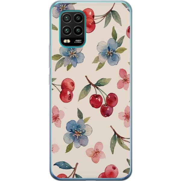 Xiaomi Mi 10 Lite 5G Genomskinligt Skal Bär & Blommor – mönster med blå blommor och skogsbär