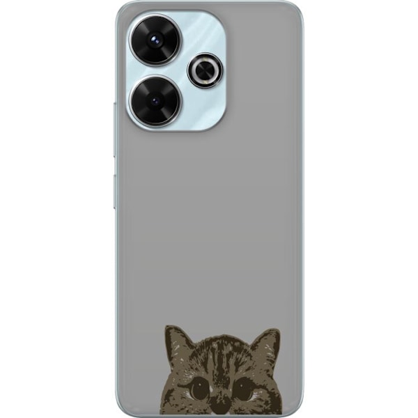 Xiaomi Redmi 13 Genomskinligt Skal Grå Kattblick – stilren kattdesign med grå bakgrund