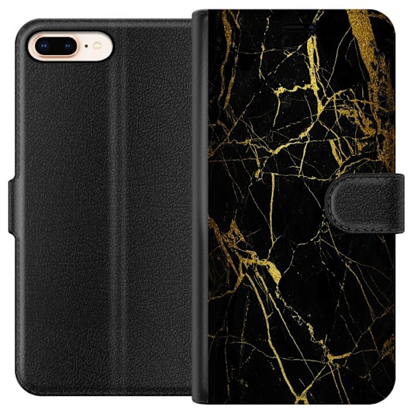 Apple iPhone 8 Plus Lompakkokotelo Marmori Musta & Kulta