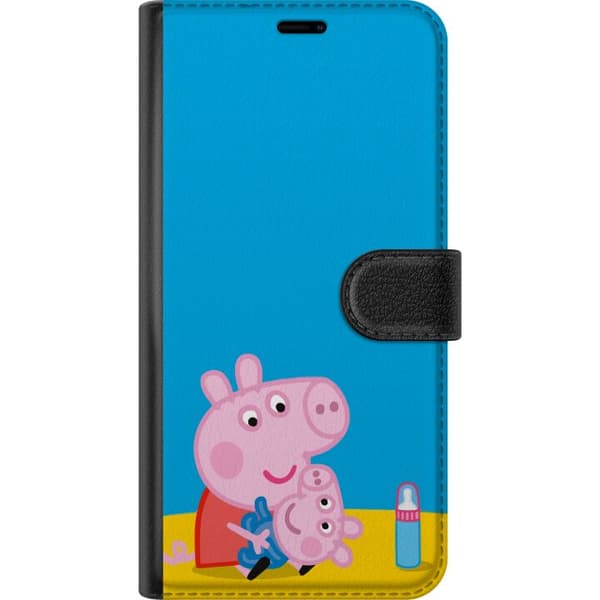 Kompatibel Tegnebogsetui til Apple iPhone 12 mini Gurli Gris med alvetema, krone og tryllestav på lyserød baggrund, sød børneillustration med Gurli G