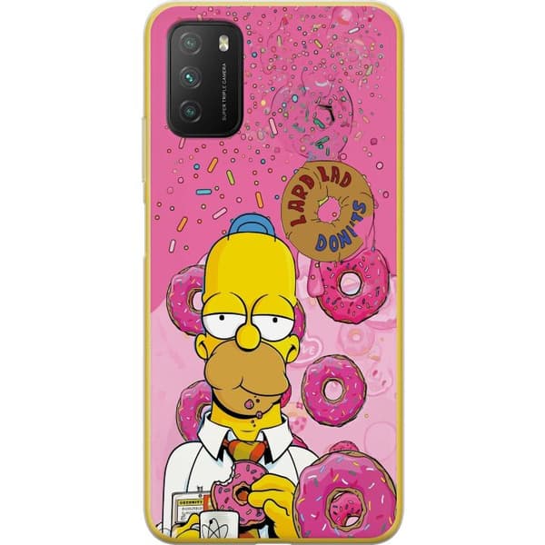 Kompatibel Mobilcover til Xiaomi Poco M3  Homer Simpson spiser lyserøde donuts mod en farverig baggrund pink