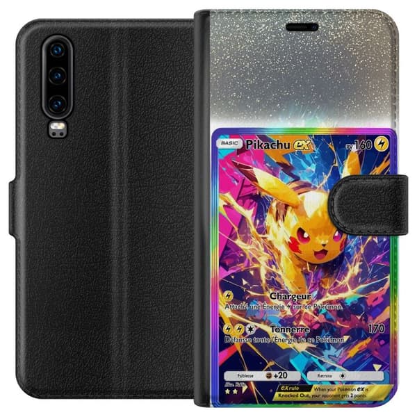 Kompatibel Tegnebogsetui til Huawei P30 Pikachu gul