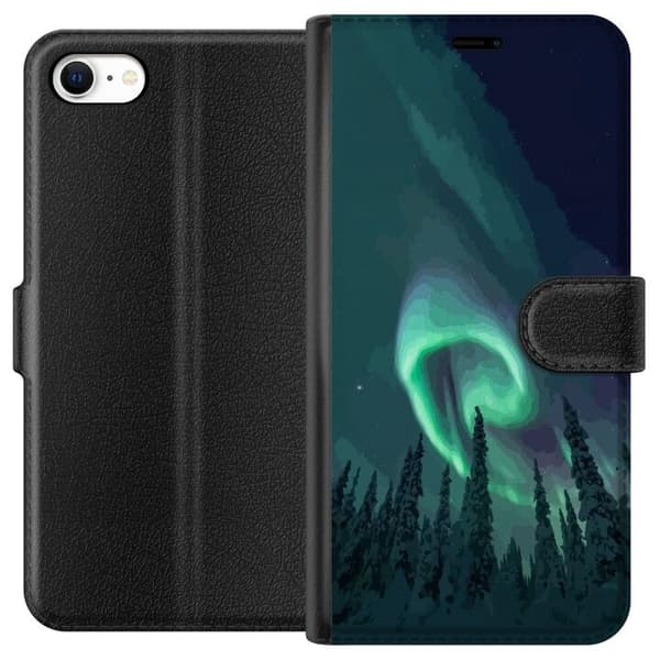 Kompatibelt Plånboksfodral till Apple iPhone 6s Norrsken över vinterlandskap grön