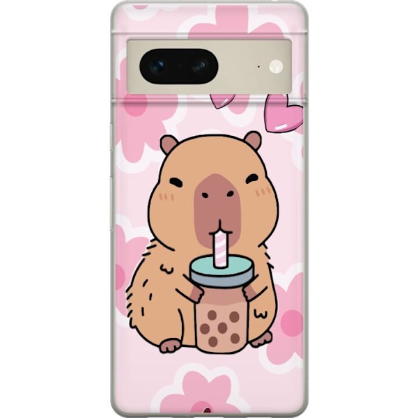 Google Pixel 7 Genomskinligt Skal Kawaii Capybara Hjärtan Ani