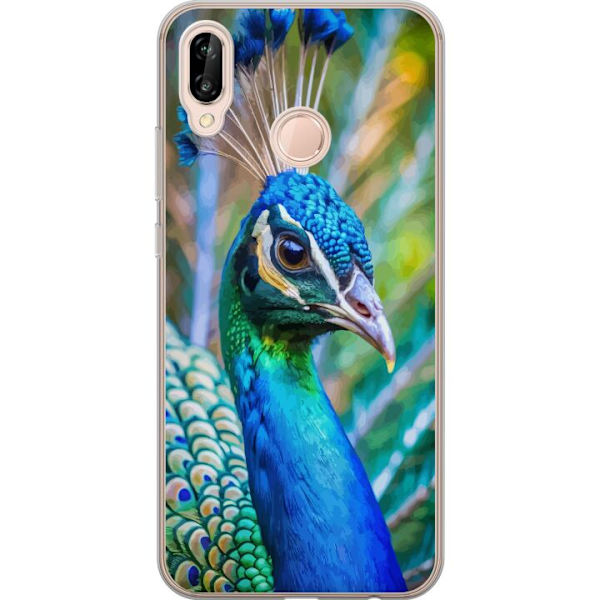 Huawei P20 lite Läpinäkyvä kuori Pavun Sulat Värikäs Design Lintuaihe Eksoottinen Graafinen Suunnittelu Luonto Ylellinen Koristelu