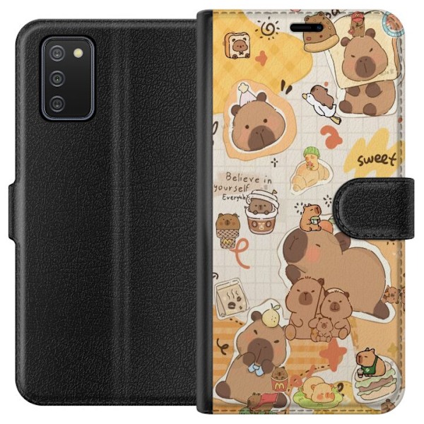 Samsung Galaxy A02s Lompakkokotelo Kawaii capybara mobilskal med gulliga djurmotiv