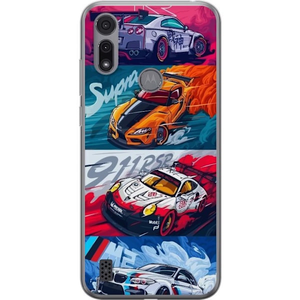 Motorola Moto E6i Läpinäkyvä kuori Nopeat Autot - Piirretty Kuvio Toiminnalla