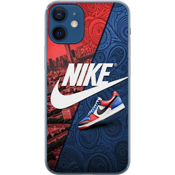 Apple iPhone 12 mini Gennemsigtig cover  Nike Logo Rød Blå Sneakers Stil Sport Mode Populært Swoosh Motiv Træningstøj Grafisk Ikon