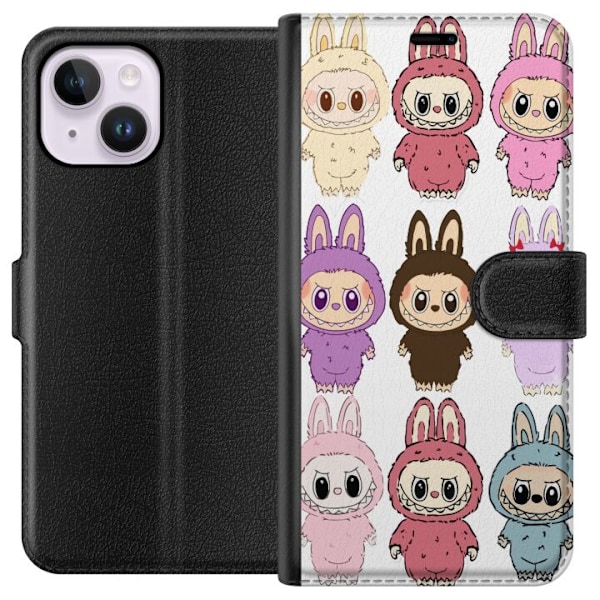 Apple iPhone 15 Plus Tegnebogsetui Labubu Pink Monster - Popku