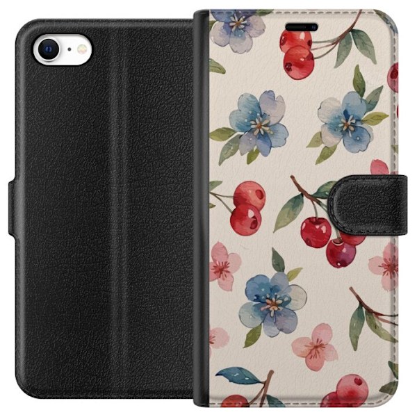 Apple iPhone 6s Tegnebogsetui Bær & Blomster - mønster med blå blomster og skovbær