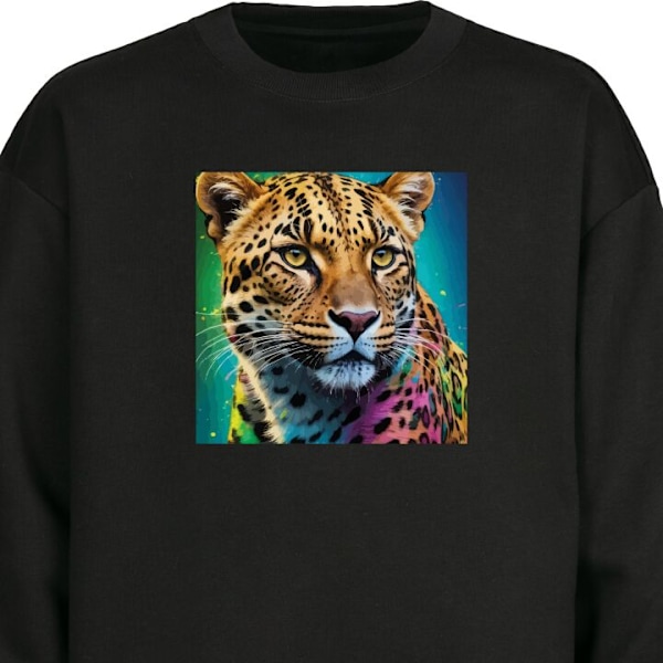 Sweatshirt til Voksne | Klassisk Collegebluse Leopard sort S