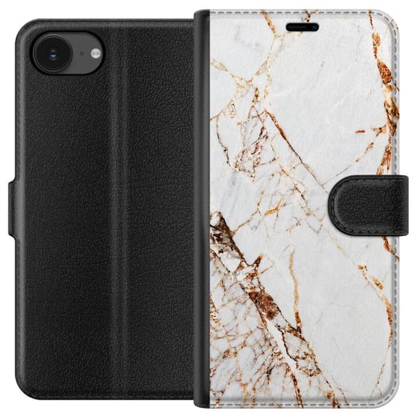 Kompatibelt Plånboksfodral till Apple iPhone 16e Golden Ivory Marble vit