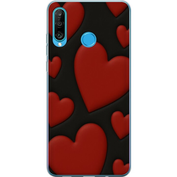 Huawei P30 lite Läpinäkyvä kuori Punaiset Samettisydämet
