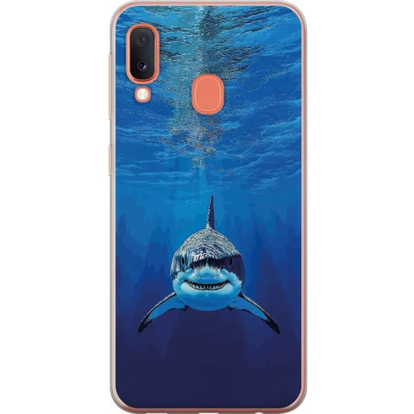 Kompatibelt Mobildeksel til Samsung Galaxy A20e Nærbilde av en hvithai under havoverflaten blå
