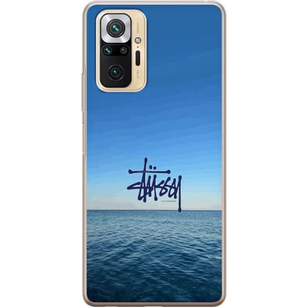 Kompatibelt Mobildeksel til Xiaomi Redmi Note 10 Pro Havspanorama med blå himmel og stilig surf-inspirert logo blå