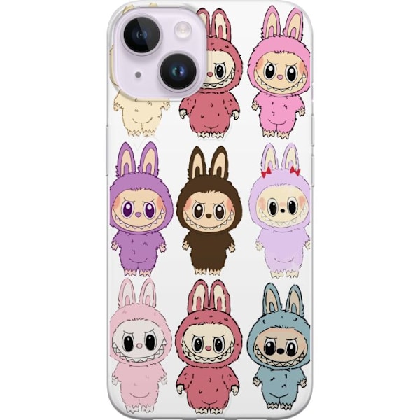 Apple iPhone 15 Genomskinligt Skal Labubu Pink Monster – Popkonst med Kawaii-touch