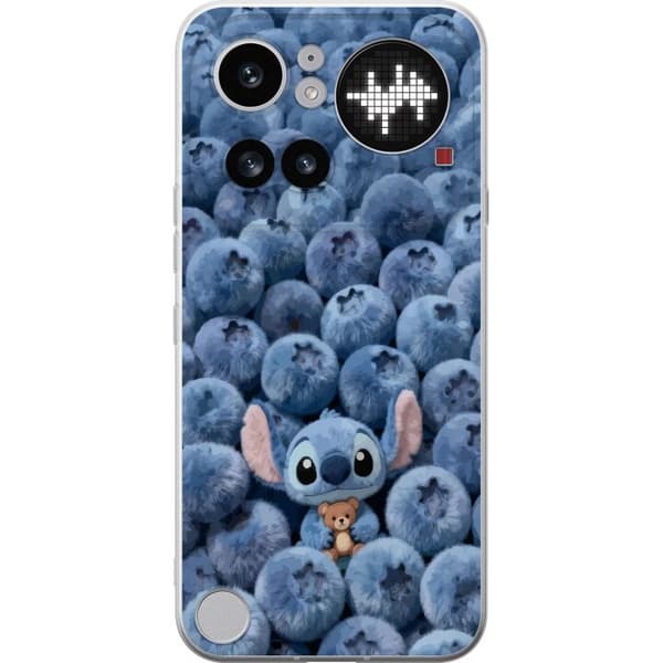 Kompatibelt Mobildeksel til Nothing Phone 4a Pro Søt fluffy blå figur med liten bamse blant myke blåbær blå