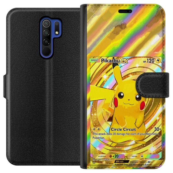 Kompatibelt Lommeboketui til Xiaomi Redmi 9 Gullig Pikachu EX samlebilde med regnbueeffekter gull