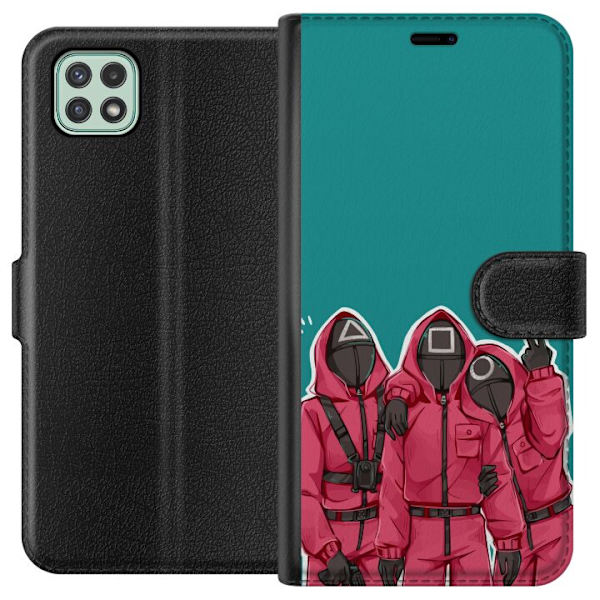 Samsung Galaxy A22 5G Plånboksfodral Squid Game Karaktärer Grafisk Design Seriefigurer Populär TV Motiv Asiatisk Stil Spännande Trend