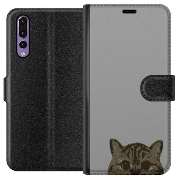 Huawei P20 Pro Plånboksfodral Grå Kattblick – stilren kattdesign med grå bakgrund