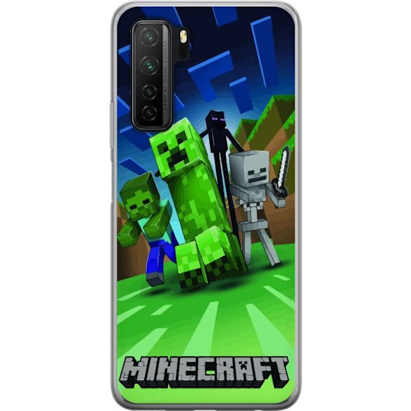 Huawei P40 lite 5G Läpinäkyvä kuori Minecraft Creeper mobilskal i klassisk grön pixelstil