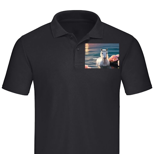 Poloshirt til Voksen | Elegant Poloshirt Svømmende hest Sort XX-Large