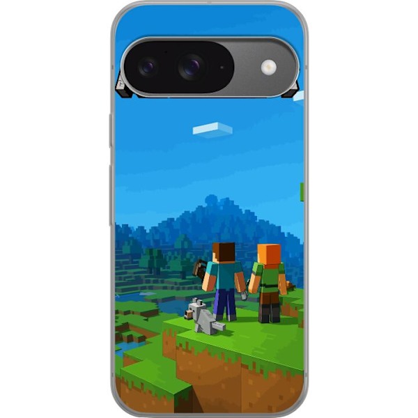 Google Pixel 9 Läpinäkyvä kuori Minecraft Key Art