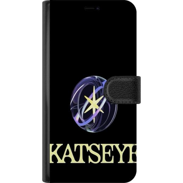 Kompatibel Tegnebogsetui til Apple iPhone 7 Plus KATSEYE-logo med gul stjerne, lilla kredsringer og lys typografi på sort baggrund sort