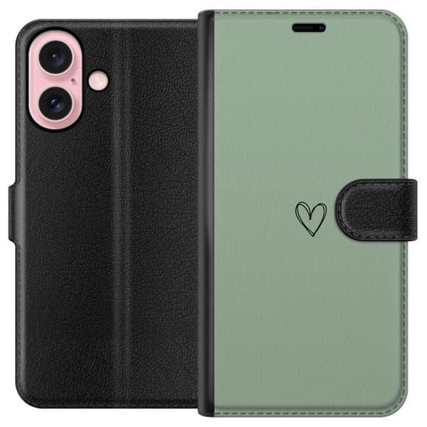 Kompatibel Tegnebogsetui til Apple iPhone 16 Hjerte