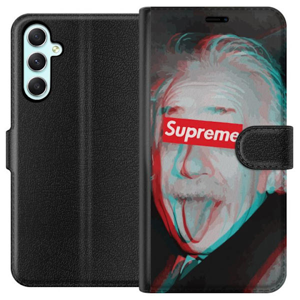 Samsung Galaxy A34 Plånboksfodral Supreme Albert Einstein 3D Motiv Streetwear Design Populär Vetenskap Ikoniskt Grafiskt Urban Art