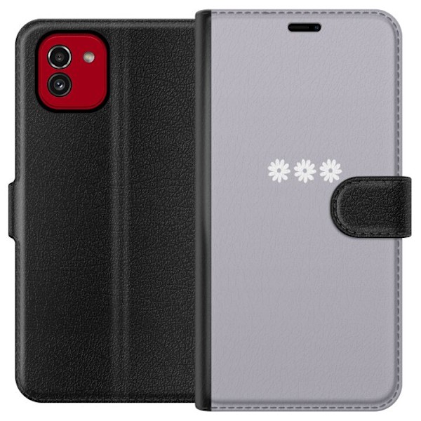 Samsung Galaxy A03 Lompakkokotelo Lila Blomminimalismi - tyylikäs kukkakuva lila taustalla