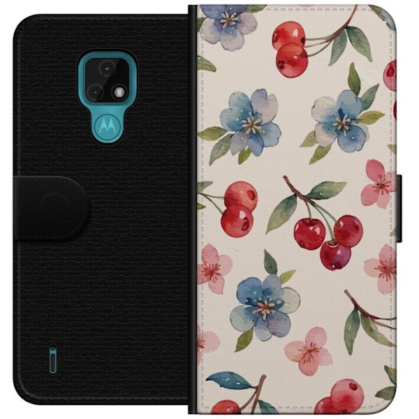 Motorola Moto E7 Tegnebogsetui Bær & Blomster - mønster med