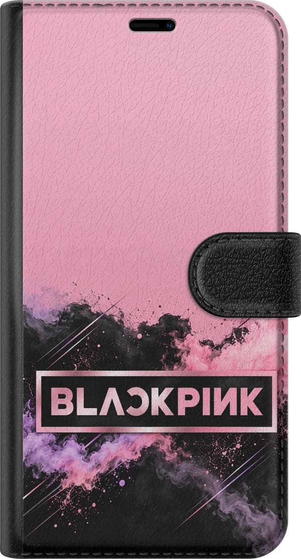 Kompatibel Tegnebogsetui til Xiaomi Mi 10 Lite 5G BLACKPINK – Lyserødt tekstmotiv – Sort og lyserød BLACKPINK-tekst i en rektangulær ramme med sorte pink