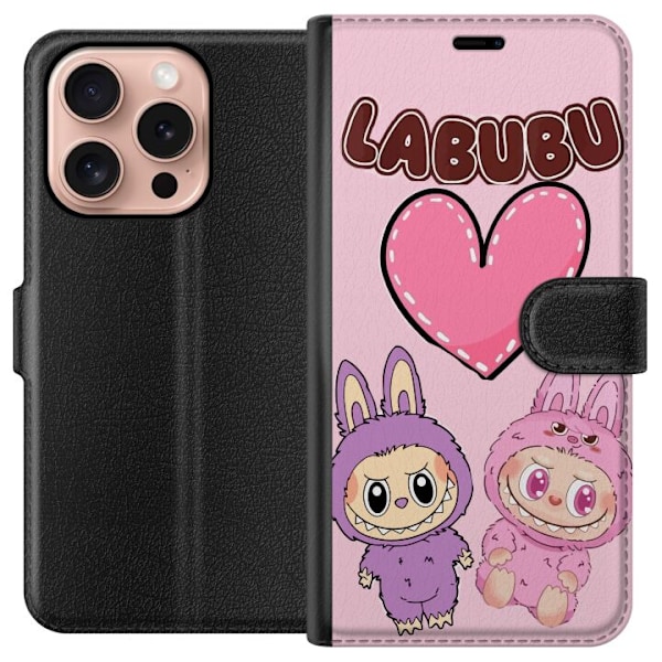 Apple iPhone 16 Pro Lompakkokotelo Labubu Pink Monster