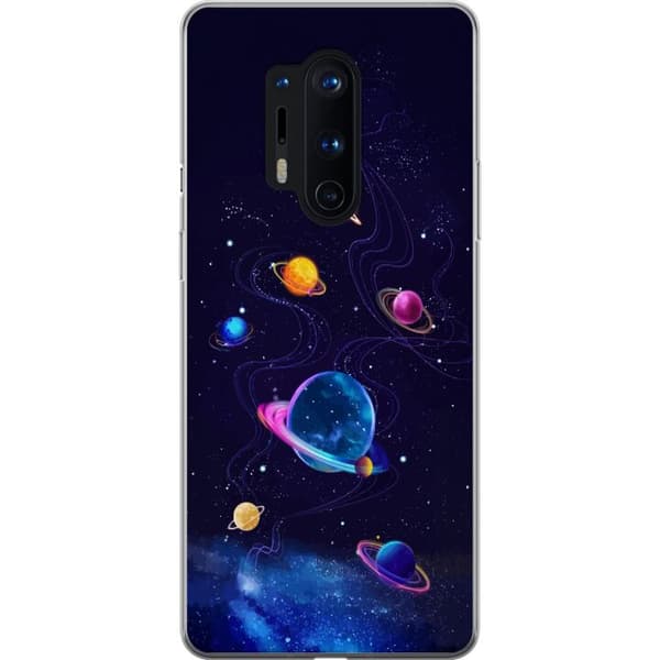 Kompatibelt Mobildeksel til OnePlus 8 Pro Fargerike planeter og stjerner i et animert romlandskap blå