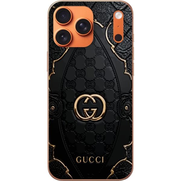 Kompatibel Mobilcover til Apple iPhone 18 Pro Max Sort quiltet monogrammønster med dekorative gulddetaljer og emblem sort